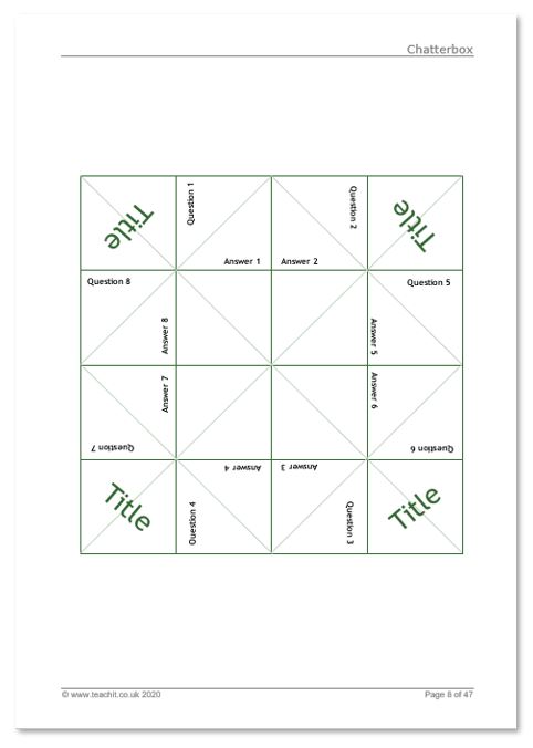 Teachit 'chatterbox' game template