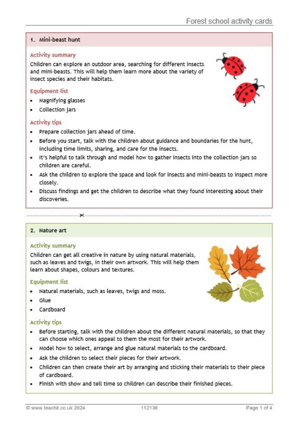 Teachit forest school activity cards