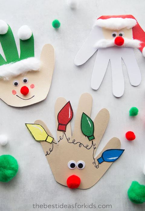 Handprint cut-out Christmas cards from The Best Ideas for Kids