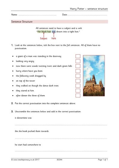 Harry Potter sentence structure (Teachit)