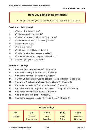 Harry Potter half time quiz (Teachit)