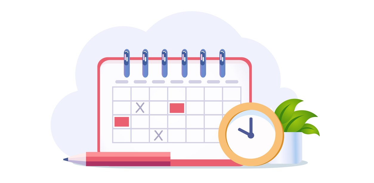 Schedule with clock and calendar