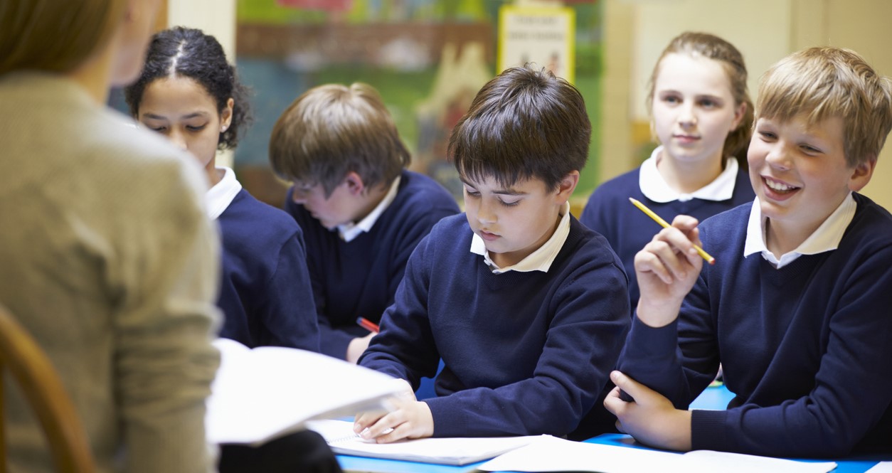Students receiving feedback in a growth mindset classroom