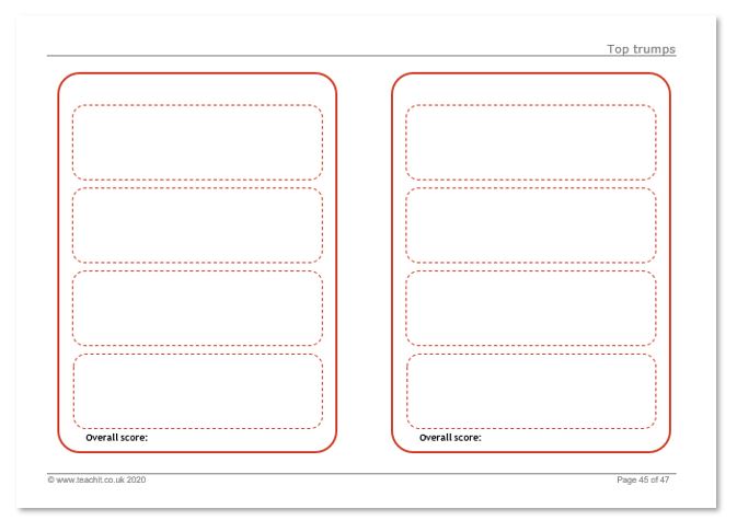 Teachit 'top trumps' classroom game template