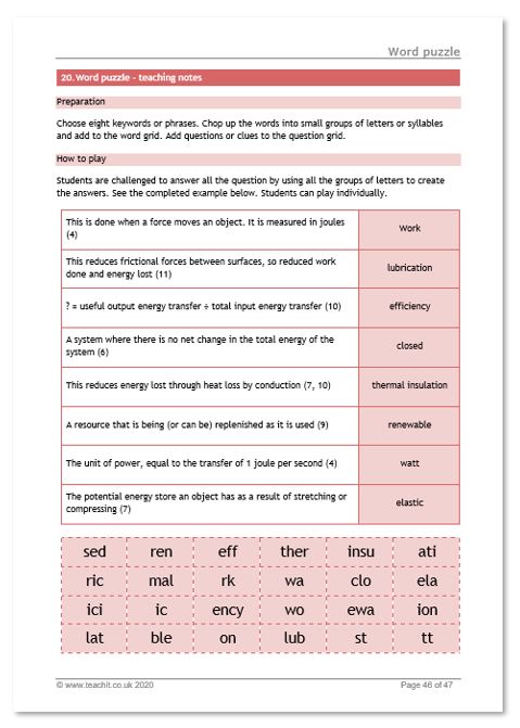 Teachit 'word puzzle' classroom game template