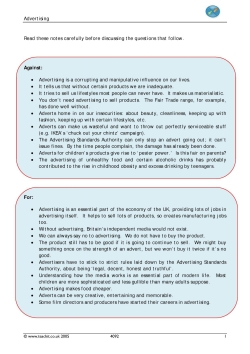 Advertising - discussion prompts and tasks